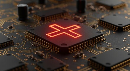 Circuit board error red cross symbol digital failure technology