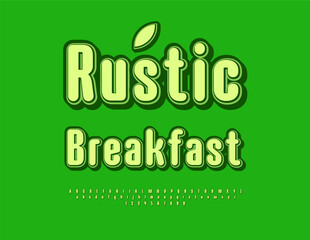 Vector Green flyer Rustic Breakfast. Vintage style Alphabet Letters and Numbers set. Artistic Elegant Font. 