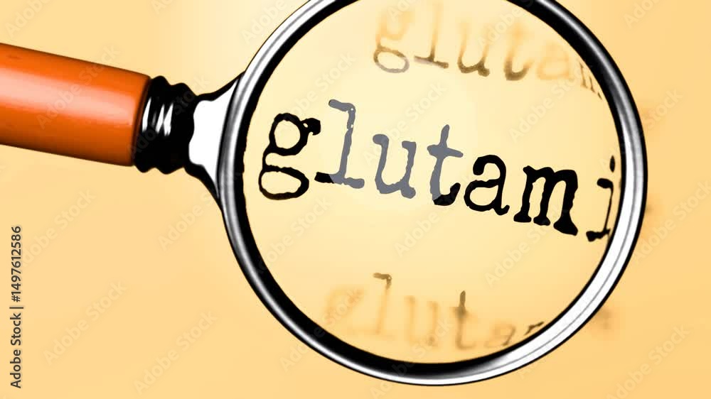 Aufkleber glutamine under careful examination. focusing on glutamine, analyzing it, taking a closer look. conc