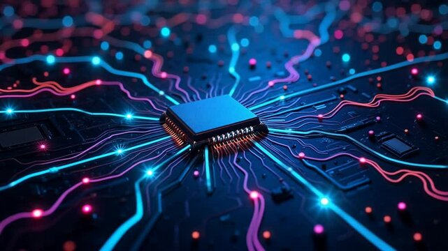 Puce ordinateur motion flow - Symbole du progr&egrave;s technologique