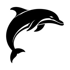 Fototapeta premium Dolphin silhouette, vector black color silhouette