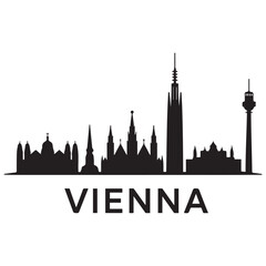 Vector Vienna skyline. Travel Wien famous landmarks. Business and tourism concept for presentation, banner, web site. Vector black silhouette. with white background