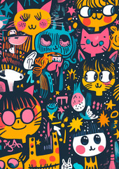 Fototapeta premium Colorful Cartoon Animal Illustrations