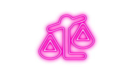 Neon Balance Scale Sign, Neon scale unbalanced glow with transparent background