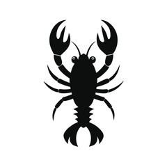 Black silhouette illustration of a crayfish isolated on a white background for design concepts