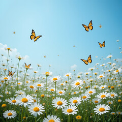 Butterflies and flowers in a seamless spring meadow design