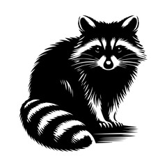 Obraz premium Racoon silhouette, vector black color silhouette 