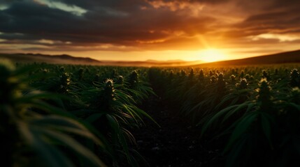 Golden Hour Cannabis Field: A Sunset Symphony