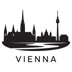Fototapeta premium Vector Vienna skyline. Travel Wien famous landmarks. Business and tourism concept for presentation, banner, web site. Vector black silhouette. with white background