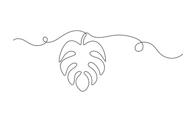 Monstera Leaf one line drawing  minimalist continuous line art isolated vector
