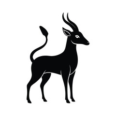 Silhouette illustration of an impish mythical creature with horns and a pointed tail