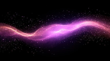 Fototapeta premium Abstract purple wave with sparkling particles on a black background. It's perfect for technology, science, or ethereal fantasy concepts.