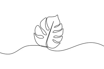 Monstera Leaf one line drawing  minimalist continuous line art isolated vector
