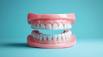 Obraz premium A pink and white tooth model on a blue background