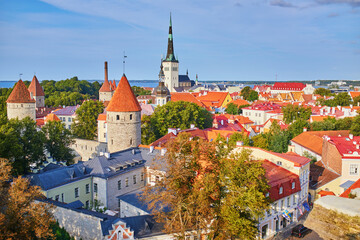 Fototapeta premium Scenic view of the old town in Tallinn, Estonia. Old Town of Tallinn preserved its Medieval origin, most of the buildings were built during 13-16 centuries.