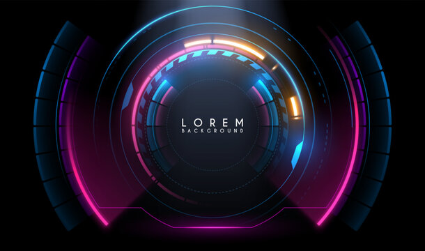 Circle neon light interface on black background