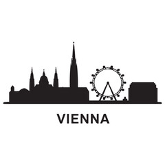 Fototapeta premium Vector Vienna skyline. Travel Wien famous landmarks. Business and tourism concept for presentation, banner, web site. Vector black silhouette. with white background
