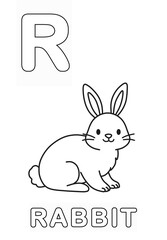 Alphabet Coloring Page for Kids. Children's Coloring Activity sheet. Cute Rabbit Illustration to Color.
