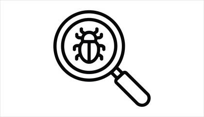Bug Search Icon. Magnifying Glass with Insect Vector Illustration.