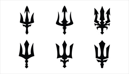 Trident Icon Set. Warrior Spearhead Symbol Vector Collection.