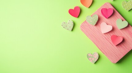 Fototapeta premium Colorful Hearts on Green Background.