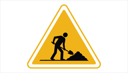 Construction Warning Sign. Road Work Ahead Triangle Icon Vector.