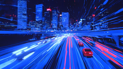 Obraz premium Night City Lights and Fast Traffic