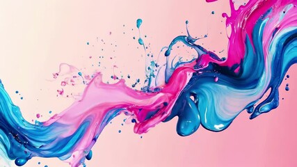 Vibrant swirls of pink and blue paint collide in a dynamic, fluid splash against a soft pink backdrop. A burst of colorful energy - Powered by Adobe