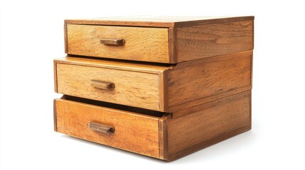 Wooden dresser drawers isolated on white background