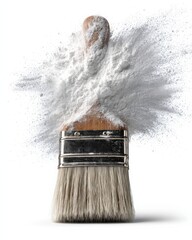 Paintbrush explosion of white powder.  Artistic, dynamic image.