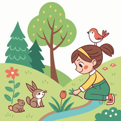 Vector design explaining the importance of love of nature and animals in children	
