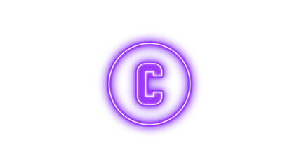 Glowing Neon Copyright Symbol, Neon alpha c circle icon glow with transparent background