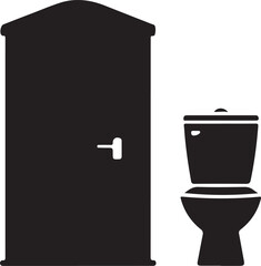 Simple Black Silhouette Icon of Toilet and Closet