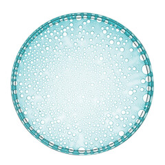 Petri dish with blue serum oil sample swatch texture isolated on white background. Cosmetic Hyaluronic acid retinol collagen science lab product