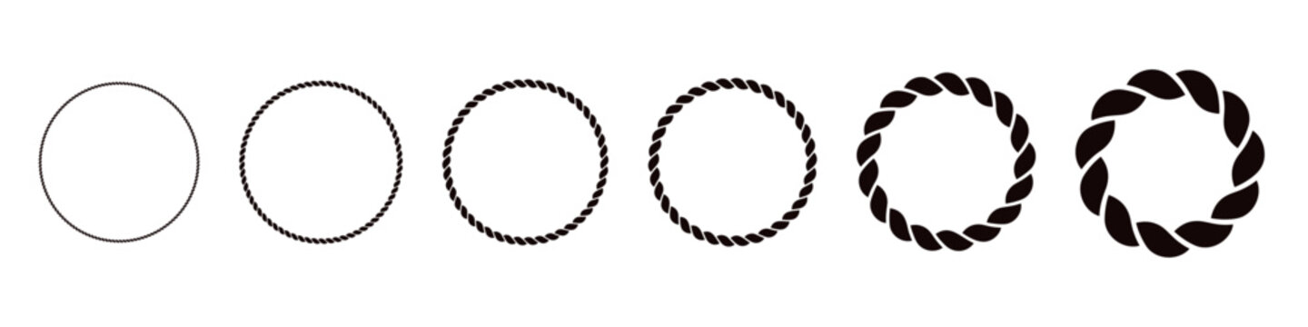 Brush-style rope circle with vintage knot and thread design. Flat vector illustration isolated on white background.