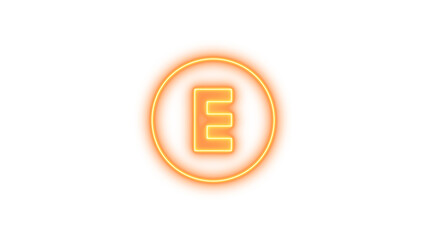 Glowing Neon Letter E in Circular Frame, Neon alpha e circle icon glow with transparent background