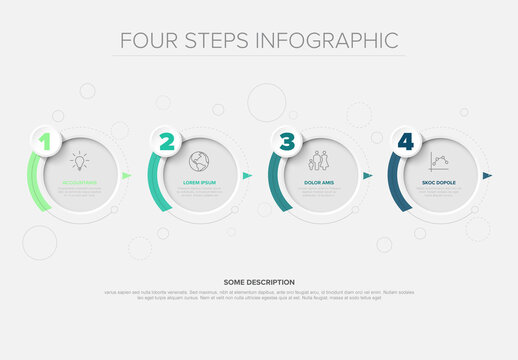 Four Steps Horizontal Infographic Design with four key steps or stages in a visual diagram with icons and numbers