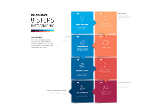 Multipurpose 8 Step Vertical Infographic with Numbered Stages and icons