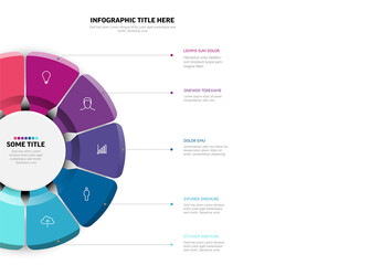 Circular Pie Chart Infographic Template with 7 segments for presenting steps, options, or processes.