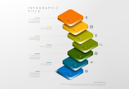 Six Colorful Stacked Isometric Squares Infographic Design Template