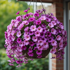 A beautiful bouquet of pink hydrangea and purple lilac flowers in a pot, showcasing the vibrant beauty of nature's spring bloom