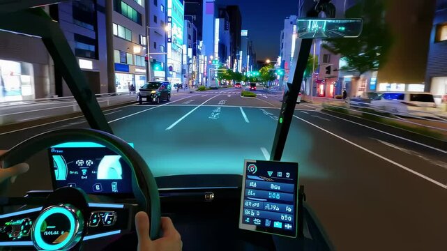 Future taxi glides through vibrant city, Future transport integrates zero emission vehicles, Future transport reimagines night commutes, Futuristic transport powers modern life. Eco transit concept