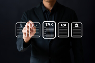 A business point to TAX floating screen icon show symbolic of TAX payment in business