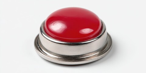 A shiny red button on a metallic base.  A simple yet striking image.