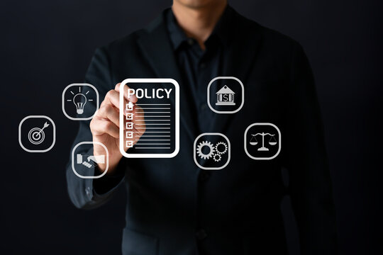 A business point to Policy floating screen icon show symbolic of policy manual in business