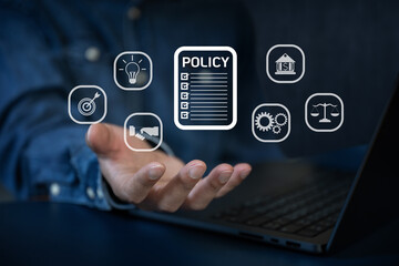 A business point to Policy floating screen icon show symbolic of policy manual in business