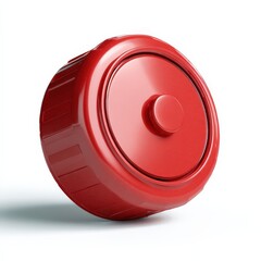 Red plastic container lid with a circular inner lid. Shiny, smooth texture.