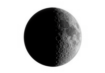 Half moon with craters in monochrome isolated on transparent background