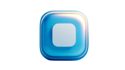 A blue square with rounded corners and a white square inside on a black background in a close up view