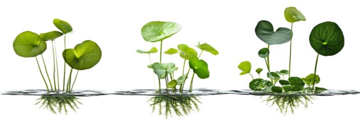 Aquatic Plants Composition Three Variations Isolated on Transparent Background, Botany, Nature, Green, Plants, Flora, Water Plants